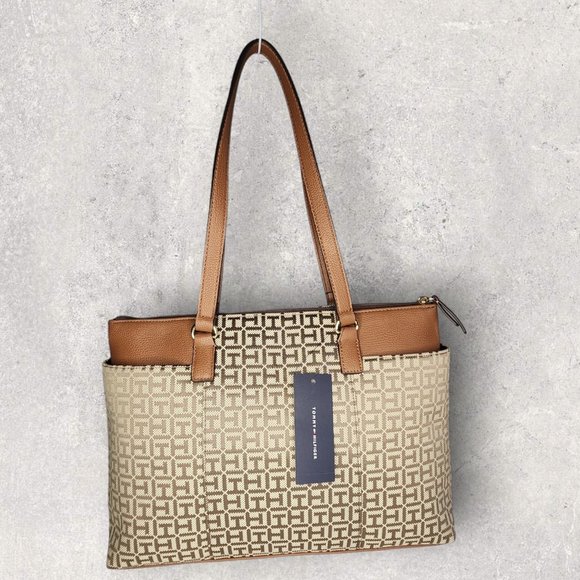 Tommy Hilfiger Large Beige/Brown Tonal Jacquard Tote - NWT - Picture 3 of 8